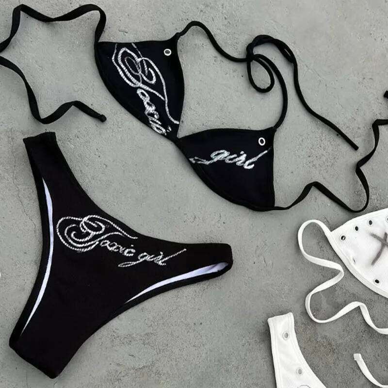 2025 women new letter printed sexy bikini women's swimsuit hot pants set summer casual fashion Y2k style Z260206