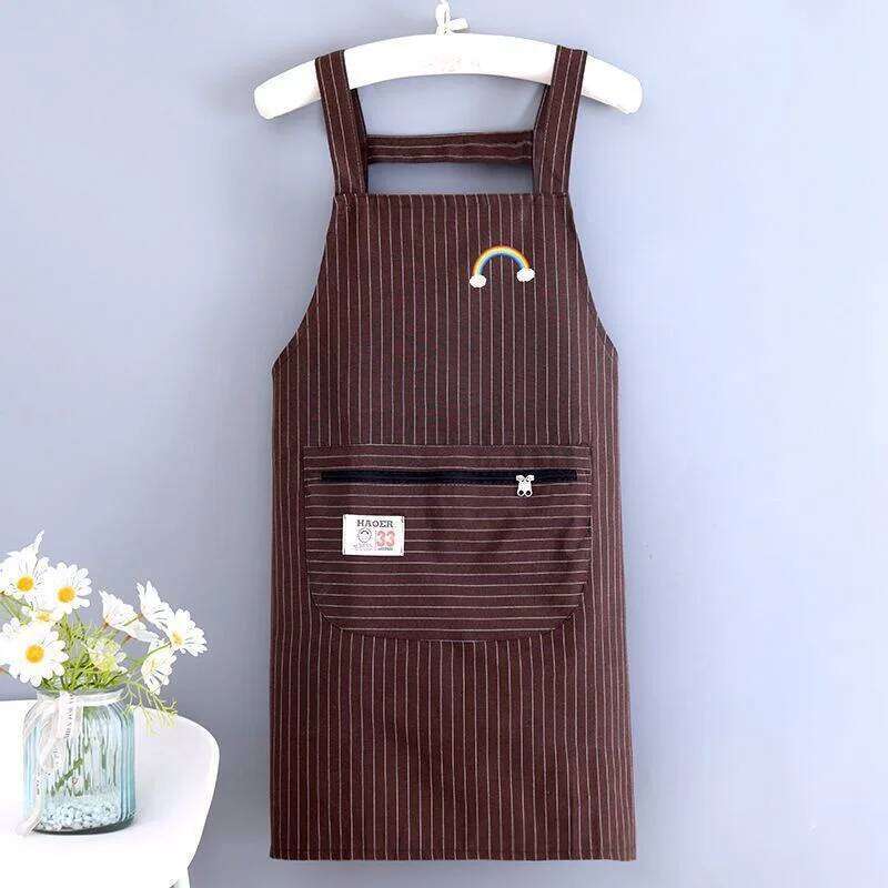 Kitchen Oil Aprons Striped Zippered Cotton With Straps Breathable Apron Women's Dirt Resistant Work Clothes S260205