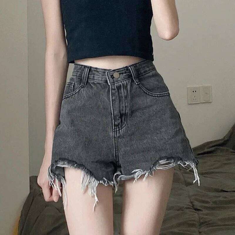 Hole Denim Women Summer Casual Streetwear Irregular Wide Leg Shorts Korean Fashion High Waist A Line Short Jeans Female H260206