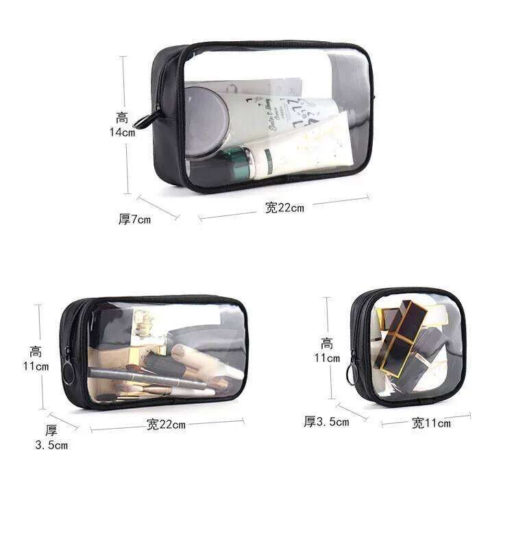 Portable Toiletry Transparent Bag INS Style Waterproof Travel Black Clear Cosmetic Brush Storage Case Organizer Y260206