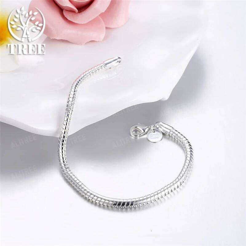 SHSTONE Silver 3mm 4mm Snake Chain 8 inches Basis Bracelet For Woman Charm Wedding Engagement Fashion Party Jewelry 26H0206