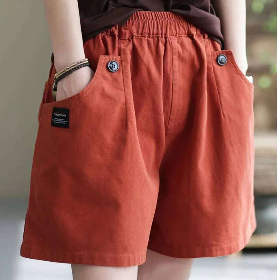 Retro Artistic Cotton Shorts Wide Leg Pants Casual Loose plus Size Women's Jeans Slimming Five-Quarter Length XJ260206