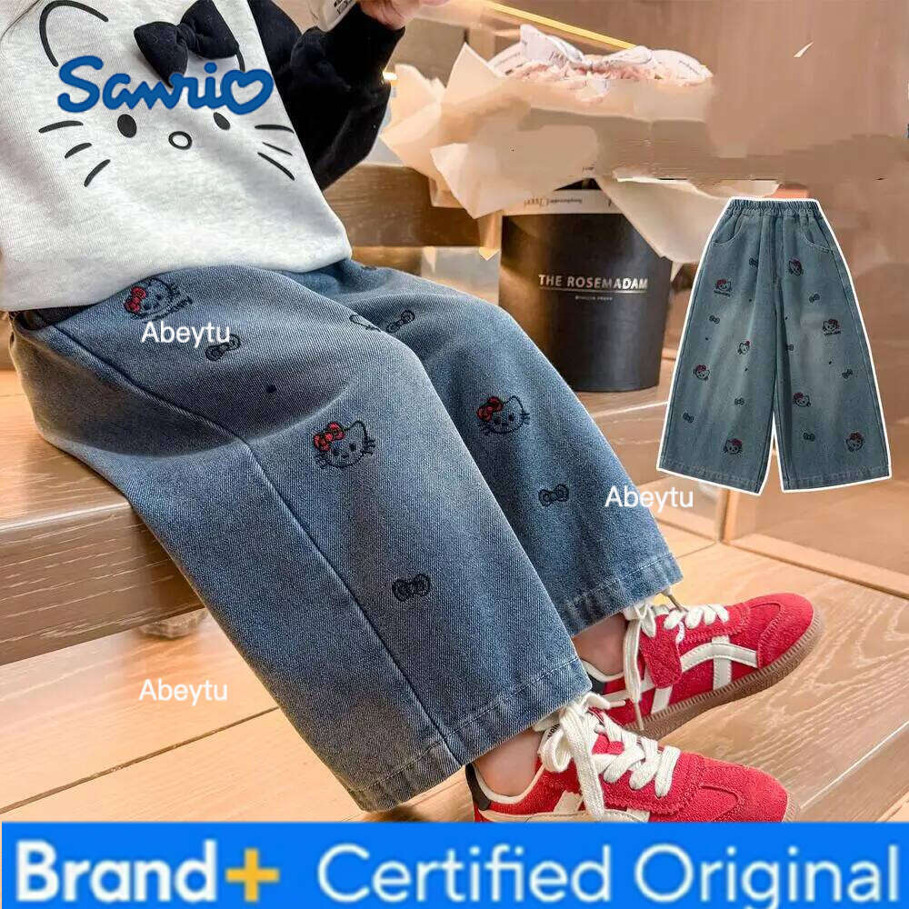 Sanrio Hello Kitty Girls' Spring/autumn Casual Jeans New Children's Stylish Fashion Korean Version Straight Wide-Leg Pants H260206