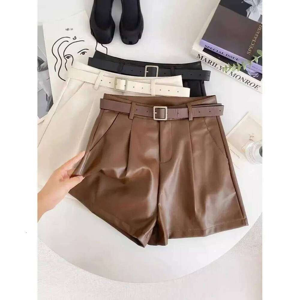 High Waist Versatile Leather New Casual Fashion Solid Color Wide Leg Pants Hip Covering Comfortable Women's Shorts XJ260206