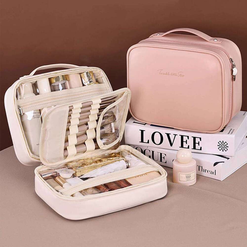 Three in one Makeup For Women PU Leather Portable Organizer Bag Travel Cosmetic Brush Toiletries Storage Bags Y260206