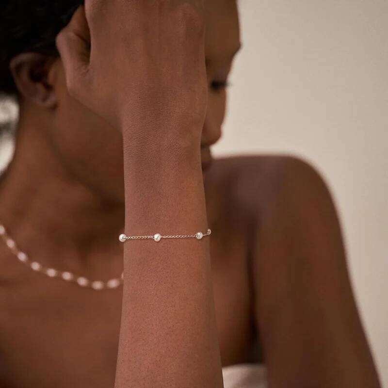 14K Gold Plated Women, Dainty 925 Silver Pearls Beaded Chain Heart Pearl Bracelets Jewelry Gift for Women 26H0206