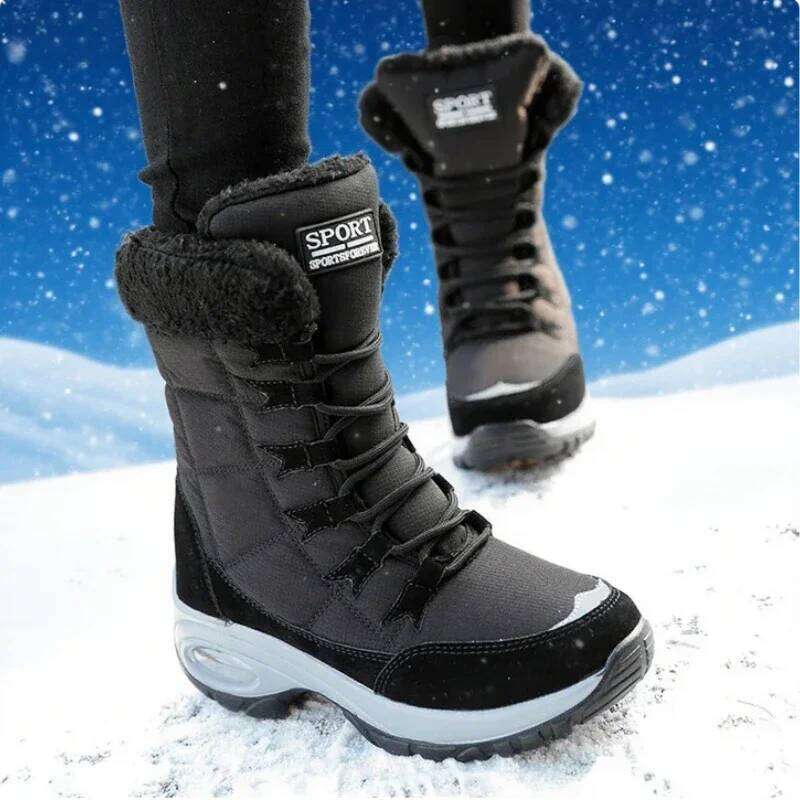 Winter Keep Warm High Quality Mid-Calf Snow Fashion Lace-up Comfortable Outdoor Waterproof Women Hiking Boots