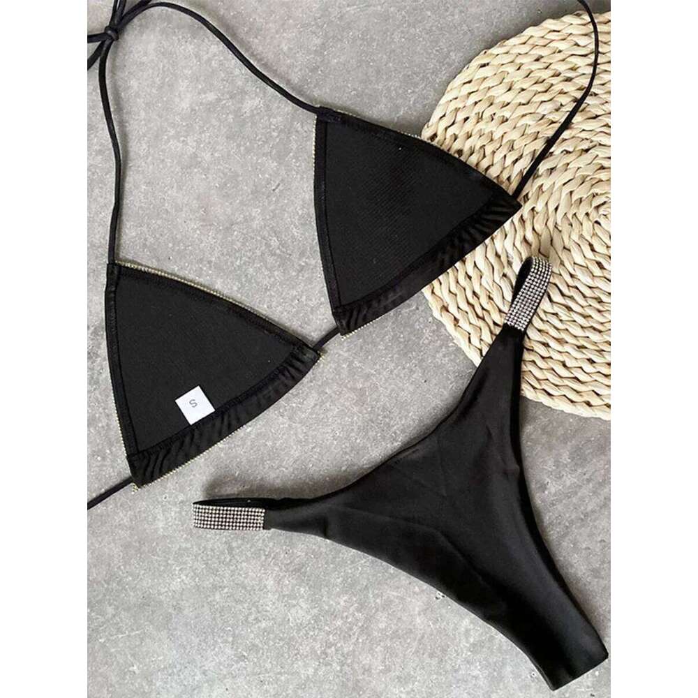 Shiny Sequins Diamond Micro 2025 Women Swimsuit Female Halter Swimwear Two Pieces Bikini Set Brazilian Bathing Suit Swim XJ260206