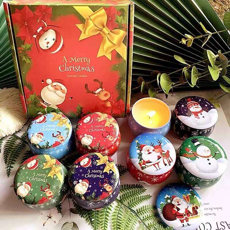 1pc Christmas Candle Jar Candy Flower Tea Gift Aromatherapy Tinplate Box Storage Pot Round Drum Shaped Metal Tin Can S260205