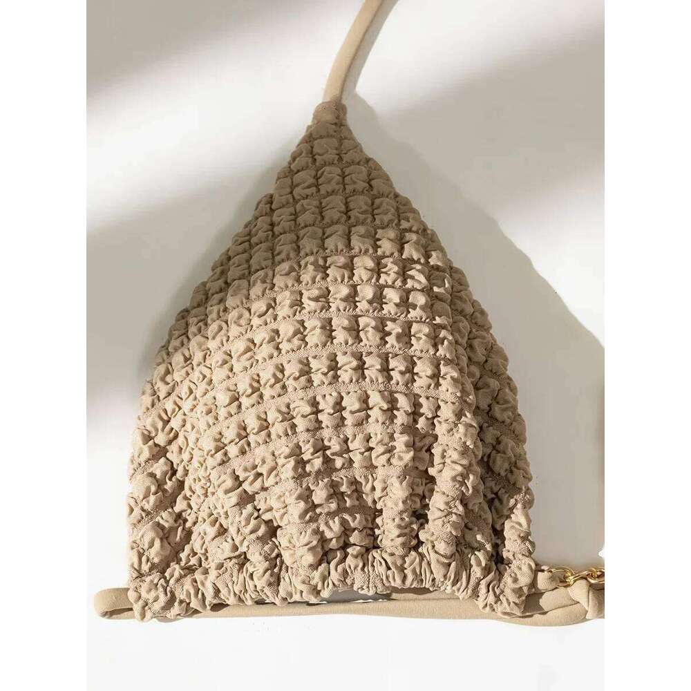 3PCS with Mesh Sarong Wrinkled Halter Female Swimsuit Women Swimwear Three-pieces Bikini Set Bathing Suit Swim Beach Wear XJ260206