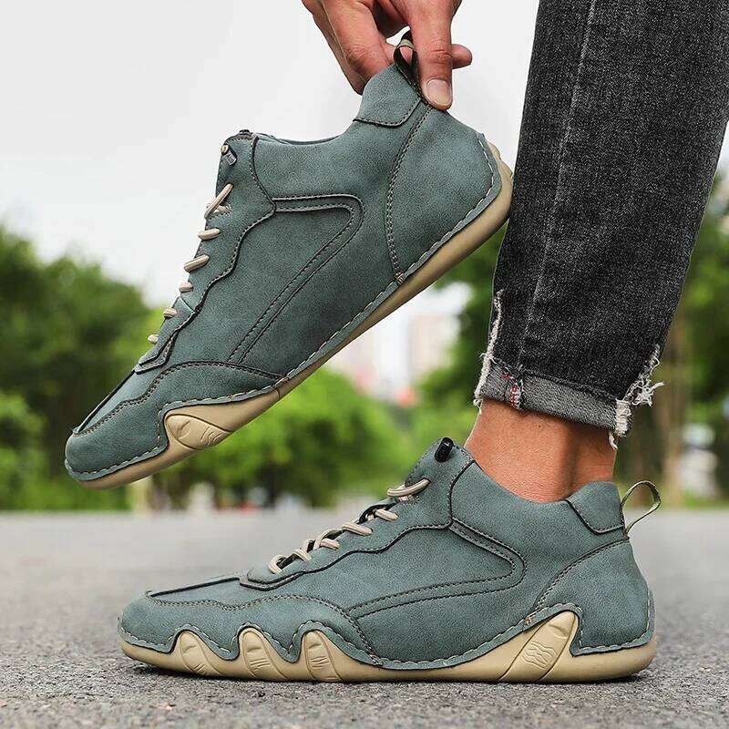 Handmade Leather Men Shoe Casual Comfortable Breathable British Business Loafers Outdoor Driving Motorcycle Boots 2025 New Trend