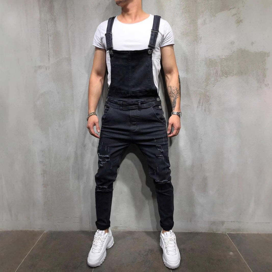 Fashion Men Pants Ripped Jeans Overalls Jumpsuits Hi Street Distressed Denim Bib Overalls For Man Suspender Pants Size S-XXXL 240808