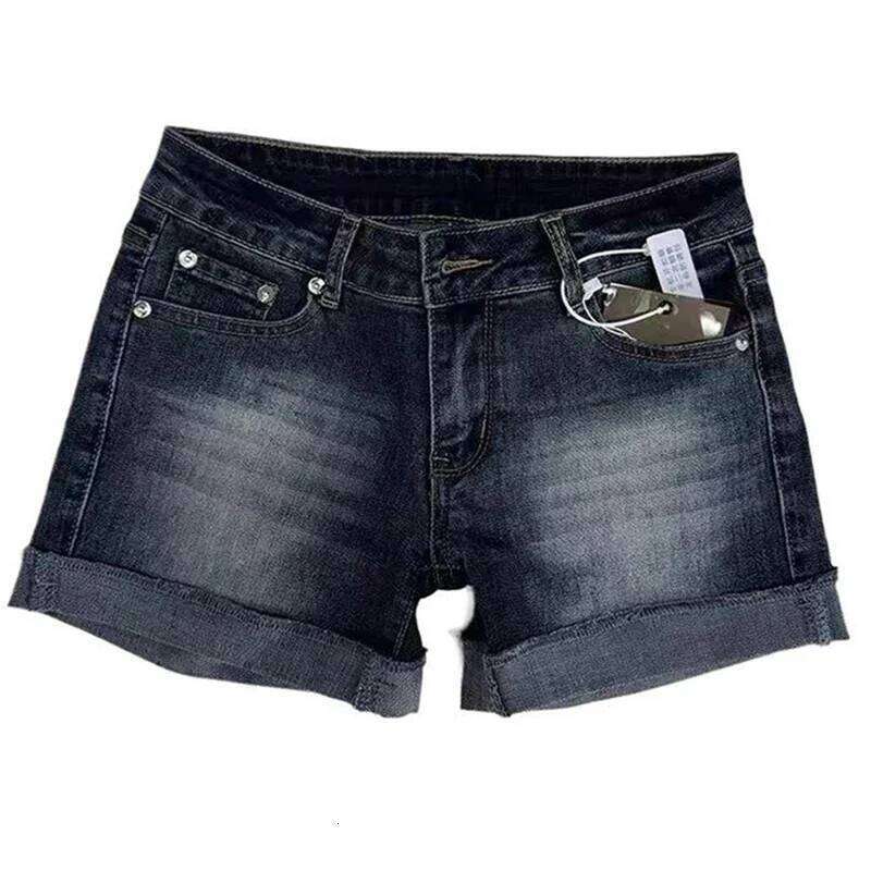 Summer Sexy Low Rise Hip Covering Hot Pants Women American Distressed Washed Jean Short Retro Roll Up Hem Deep Blue Denim Shorts H260206