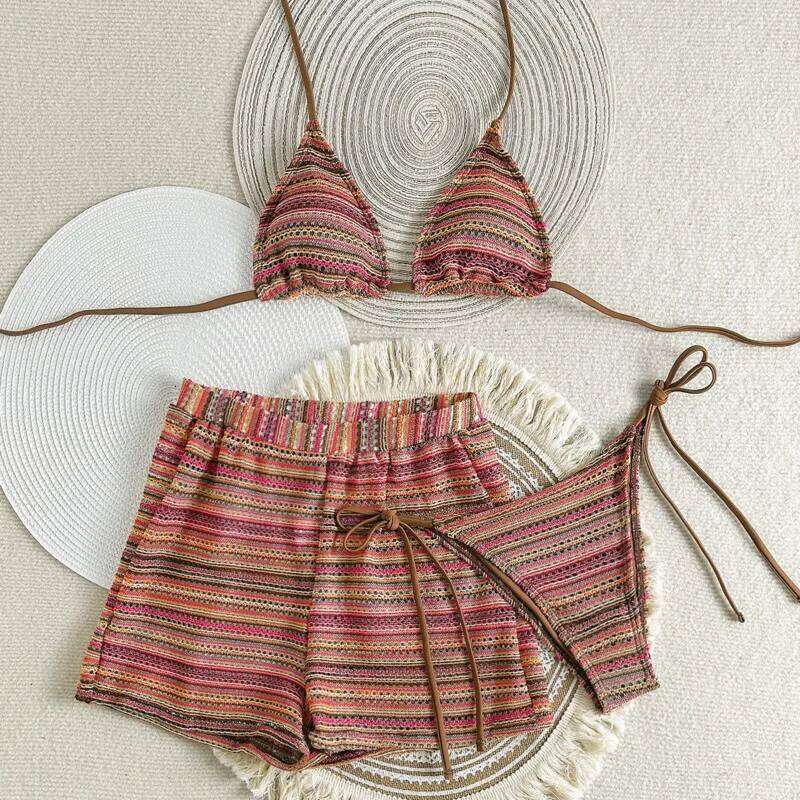 New Sexy Striped Bikinis Female Swimsuits Women 3 Piece Swimwear Beach Swim Wear Bathing Suits Brazilian Bikini Set Pool Bather XJ260206