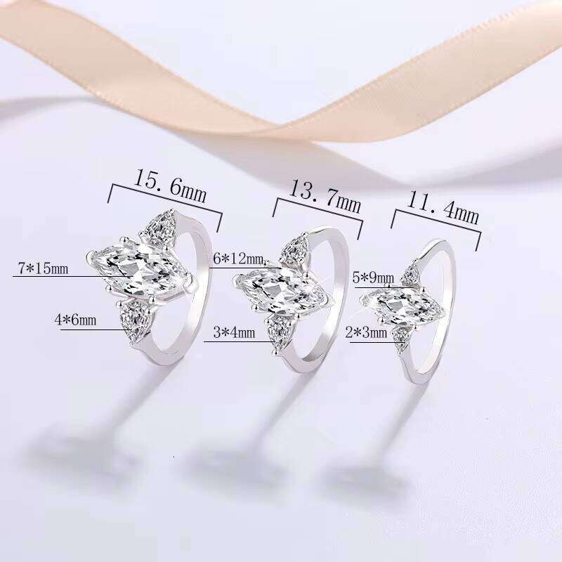 S925 Sterling Silver Wedding Ring Rhodium Plated Full Zircon Or Moissanite Marquise Cut Diamond Women's Engagement Anniversary