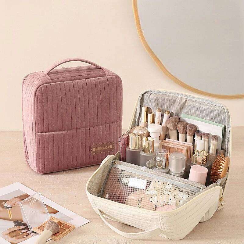 1pcs Standable Makeup Bag Portable Travel Cosmetic Organizer Large Capacity Handheld Toiletry Storage Pouch for Toiletries Y260206
