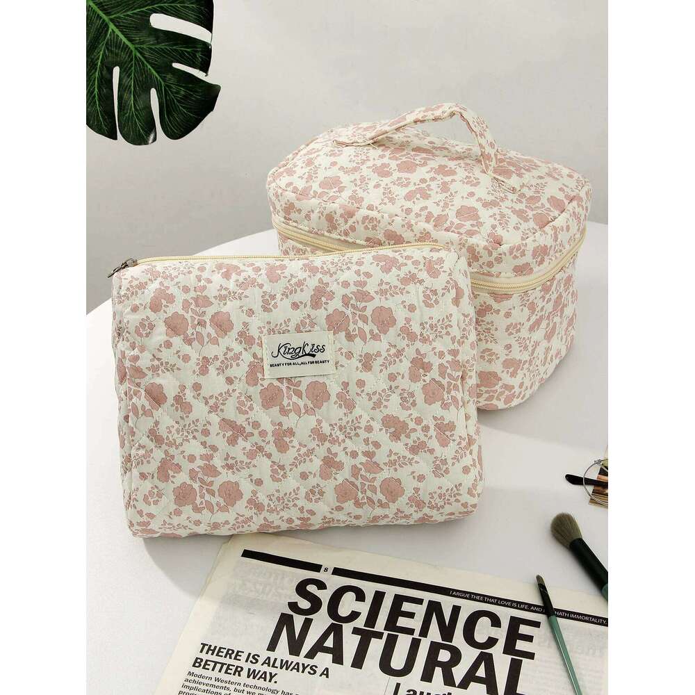 1pc/set Foundation Orchid Quilted Large Capacity Travel Storage Makeup Bag, Portable Toiletry Bag Set Y260206