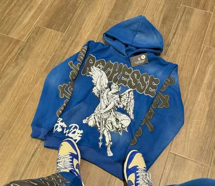 Luxury Brand Designer Clothes American Retro Sweatshirt For Men, Loose Fit, HESSE Angel Niche Art Hoodie, Pullover, Outerwear, Cool And Stylish Top