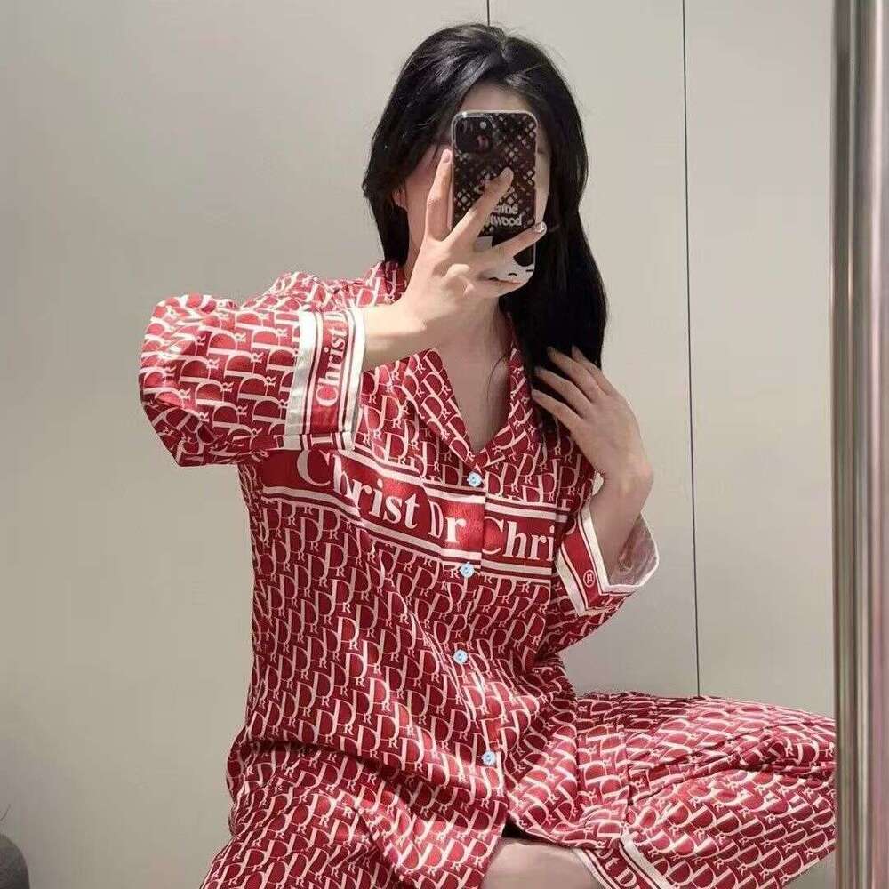 Women's Plus Size V-Neck Luxurious Pajamas, Spring And Autumn Cardigan Sleeve Long Pants Loose Home Wear Set 795