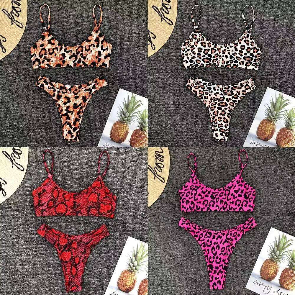 Vacation Low Waist Two Piece Sexy Bikini Set Leopard Print Swimsuit Split Swimwear Z260206