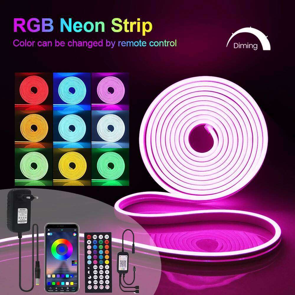 Bluetooth APP Control RGB Neon Light EU Set DC 12V TV BackLight Home Decoration Flexible Ribbon Tape Rope LED Strip Z260206