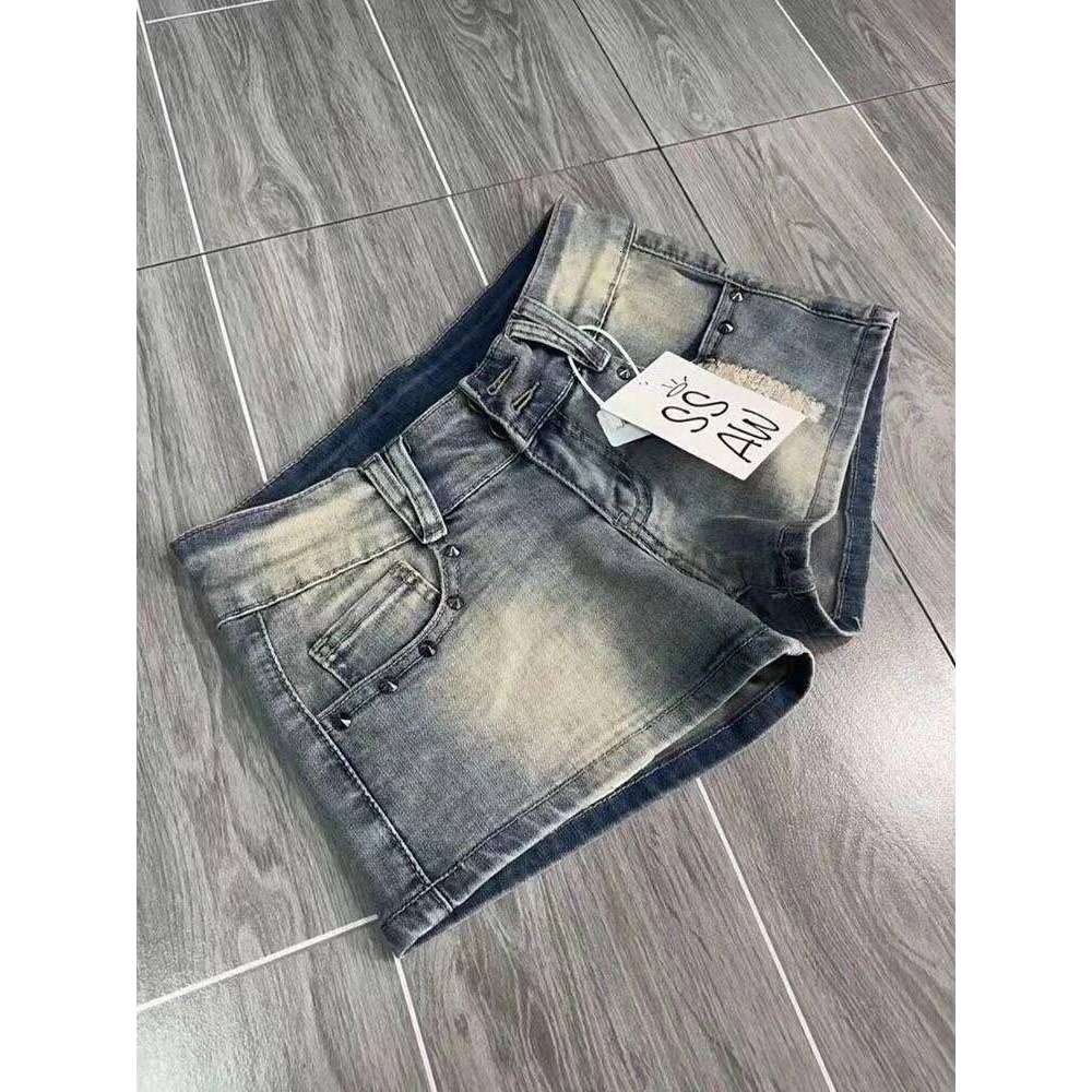 HOUZHOU Vintage Y2k Denim Women Sexy Blue Gothic Low Waist Shorts Female Punk Retro Summer Streetwear Short Jeans Slim Up XJ260206