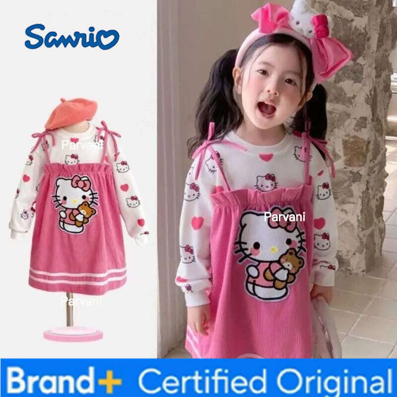 Sanrio Autumn Baby Girls Cute Hello Kitty Sweet Top & Dress 2pcs Kid Children Long Sleeve Clothes Cartoon Pink Princess Dresses H260206 - view 3