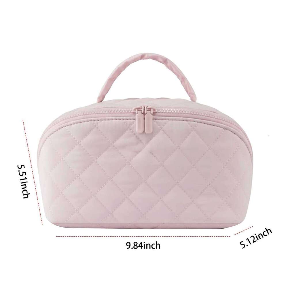 Open Flat Toiletry with Brush Compartment & Handle Organizer Pouch Wash Bag for Women Travel Makeup Y260206