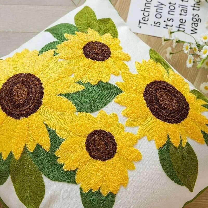 45x45CM Cotton Embroidery Cushion Covers Soft Decorative Sofa Cases Sunflower Pillow Cover For Living Room Hotel Decor Pillow Case