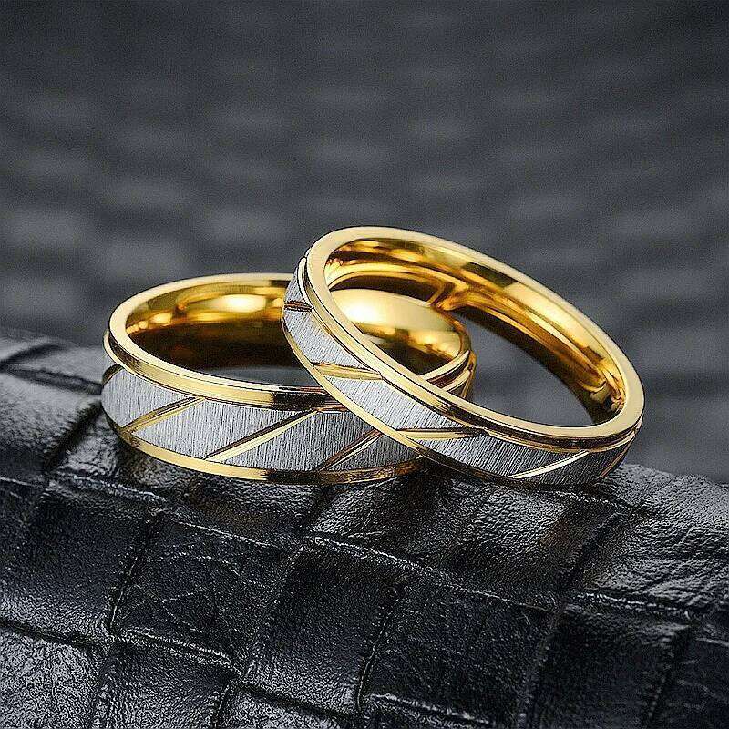 Stainless Steel Diagonal Stripe Couple Rings Wedding Promise Band for Women Men Size 5-13 W260206