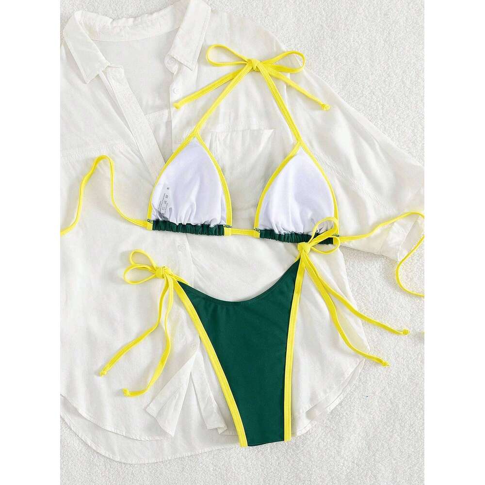 Sexy Contrast Color Separates Micro Bikini 2026 Women's Swimsuit Female Swimwear Mini Thong Bikinis Set Two-piece Bathing Suit Z260206