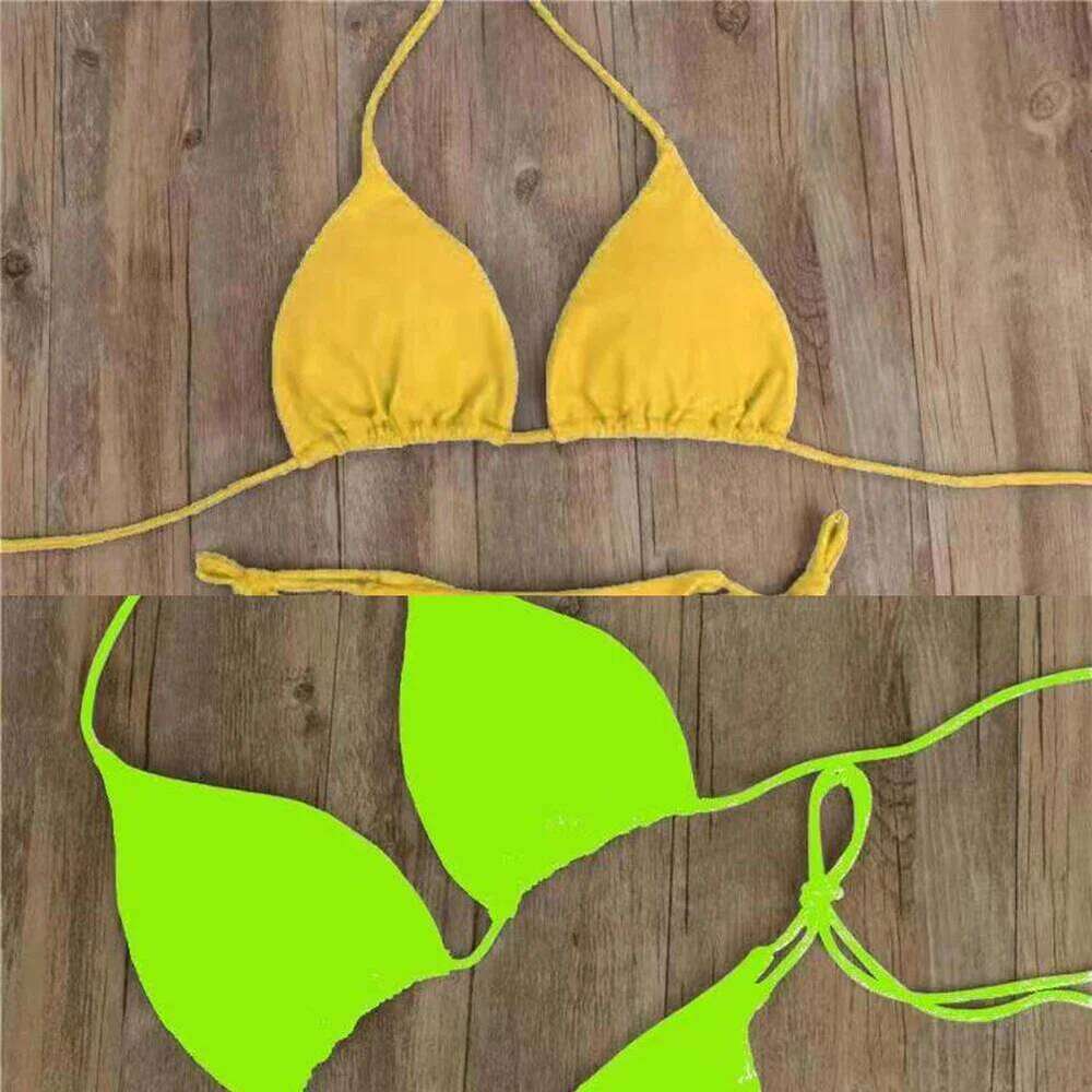 Sexy Women Thong Solid Color Bikini Set Side Halter Tie Swimsuit Ladies Split Strap Adjustable Brazilian Swimwear Soft Beachwear Z260206