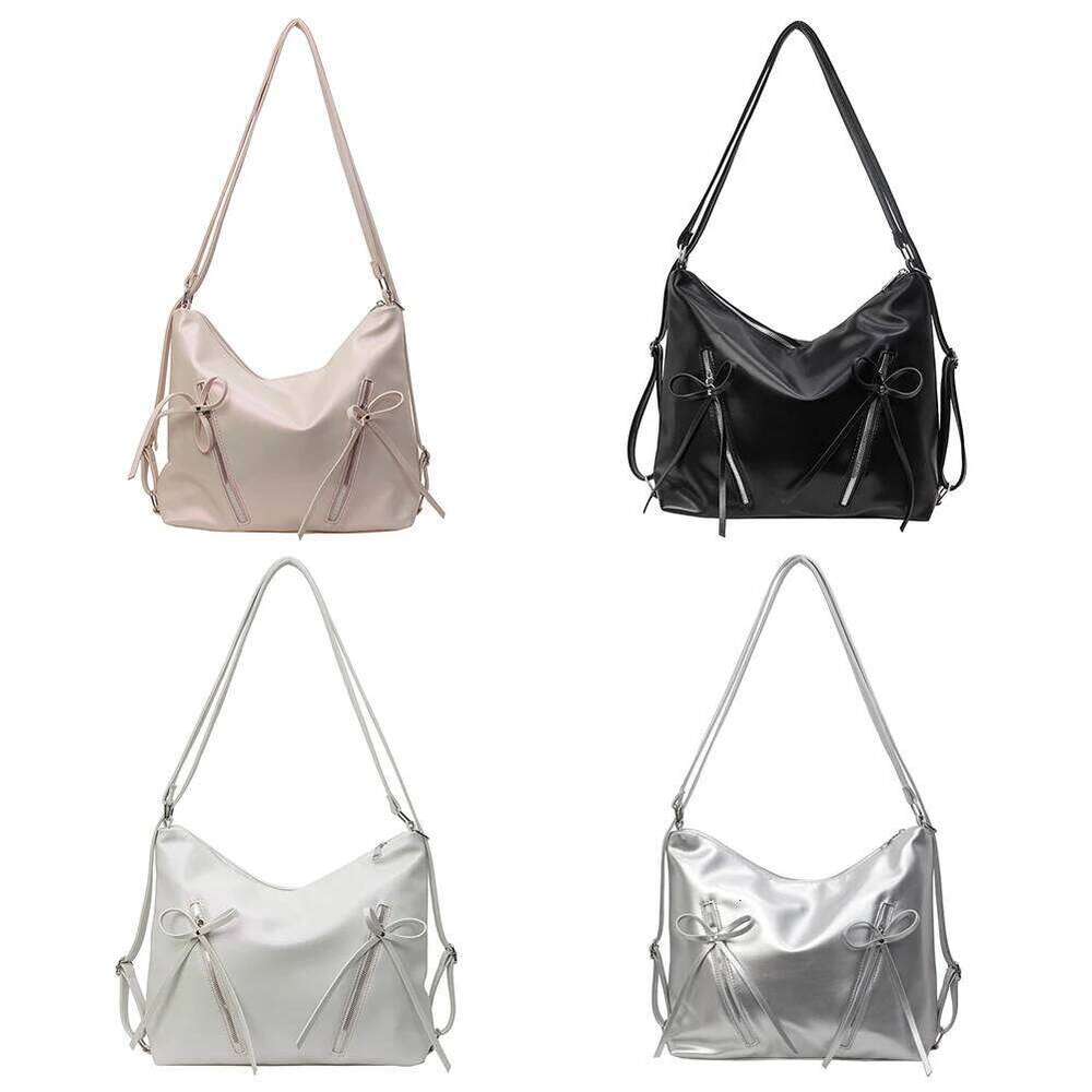 Cute Bow Designer Tote PU Leather Trendy Crossbody Bag Solid Color Casual Daypack with Zipper Satchel Purse for Women Y260205