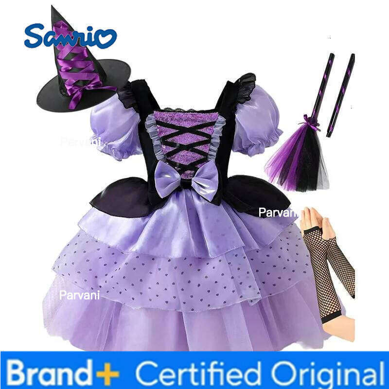 Sanrio New 2026 Girl Vampire Fluffy For Girls Kids Mesh Princess Dress Purple Cool Clothes Lolita Carnival Party Costume H260206 - view 5