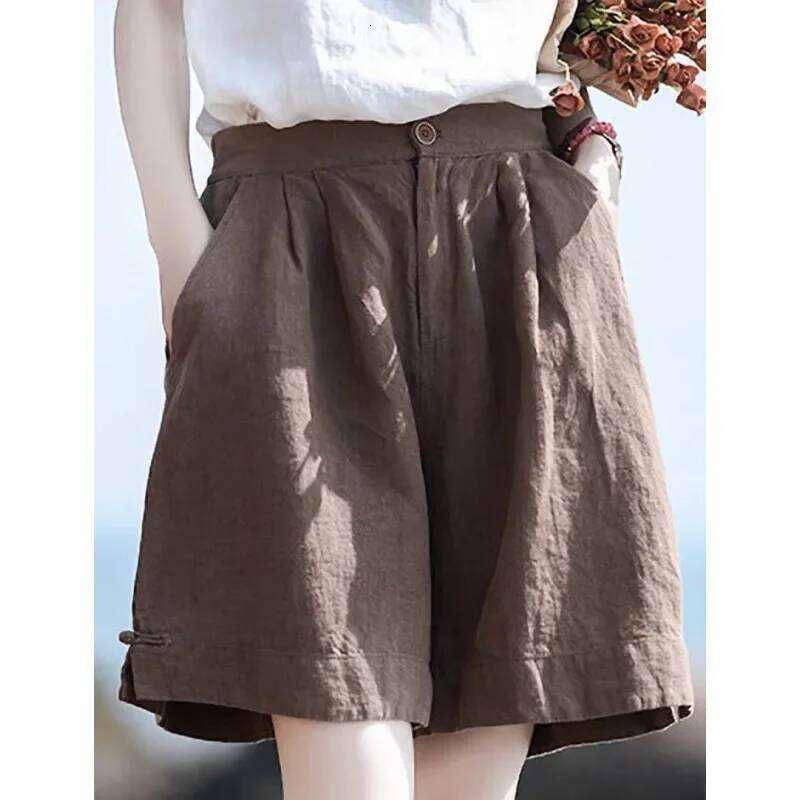 High Waist Cotton Linen Women's Shorts Summer New Style Loose Wide Leg Five-Point Pants Outerwear Casual Trousers XJ260206