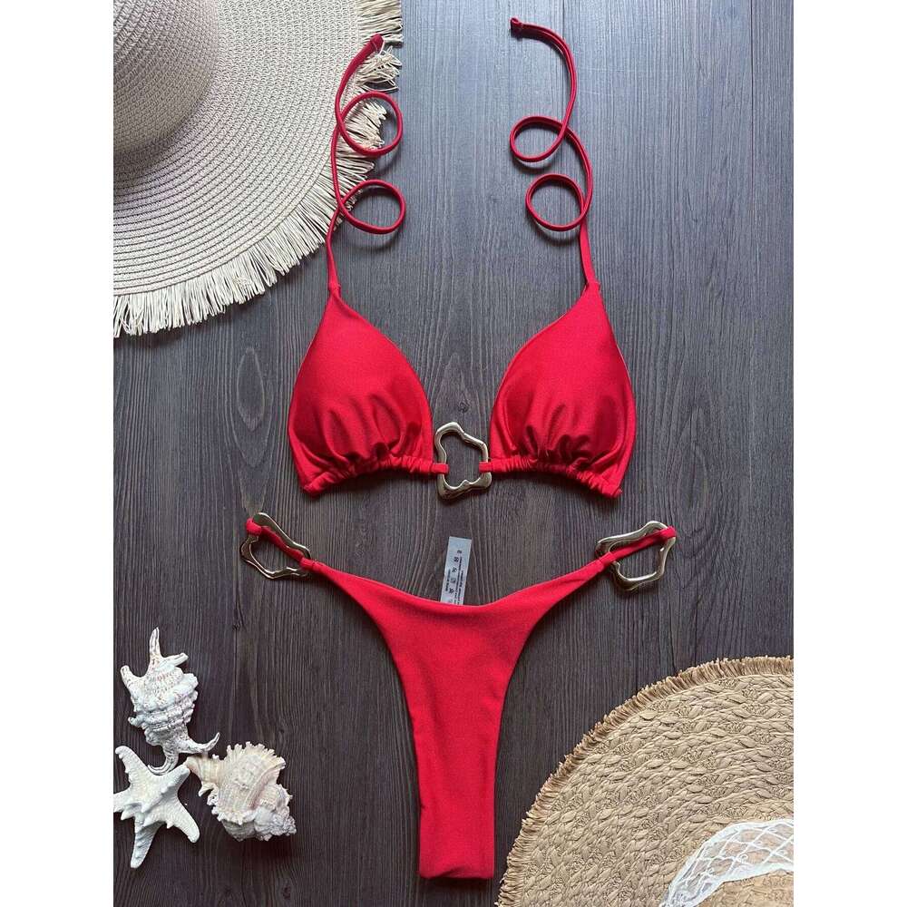 Sexy Halter Micro Bikini 2025 Women Swimsuit Solid Swimwear Thong Bikinis Set Brazilian Beach Wear Bathing Suit Biquini Female Z260206