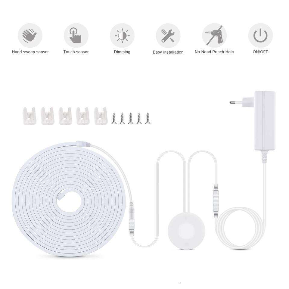 220V To 24V High Power COB Neon LED Strip Lights With Penetrating Touch Sensor Switch EU Plug Hand Waving Motion Kitchen Lamp Z260206