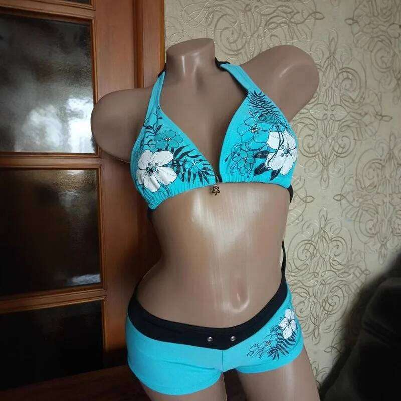 Retro printed cute set bikini sexy women's bath fashion camisole vacation low waist two-piece split swimsuit Z260206