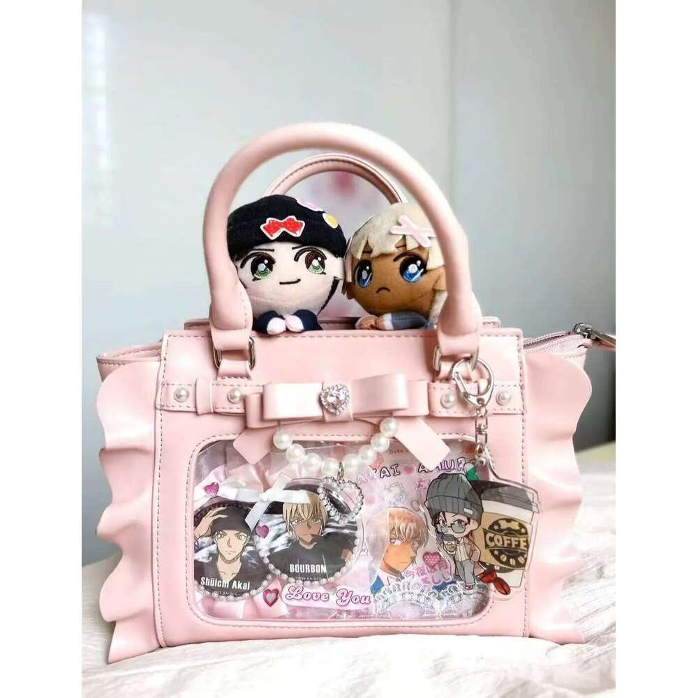 Harajuku Square Pink Ita Women New Japanese Pearl Handle Messenger Bag Wallet Female Sweet Cute Crossbody Bags Aesthetic Y260205