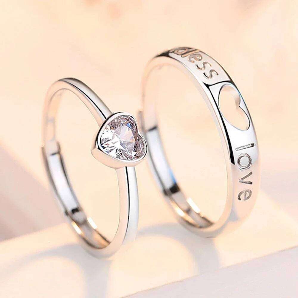 1 Pair Adjustable Heart-Shaped Couple Ring Copper Plated Platinum Men Women Finger Jewelry Drop Shipping Valentine's Gift W260206