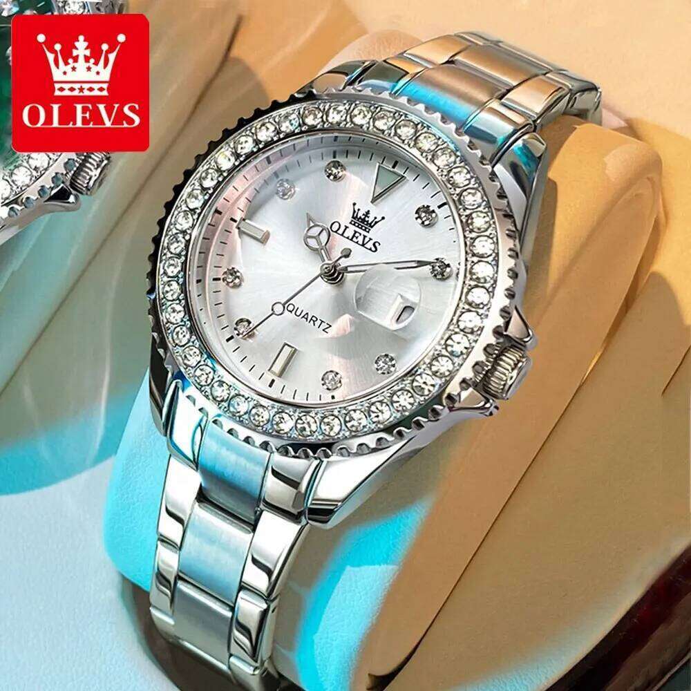OLEVS Original Diamond Dial Quartz Watch for Women Fashion Elegant Ladies Watches Stainless Steel Waterproof Women's Wristwatch Z260206