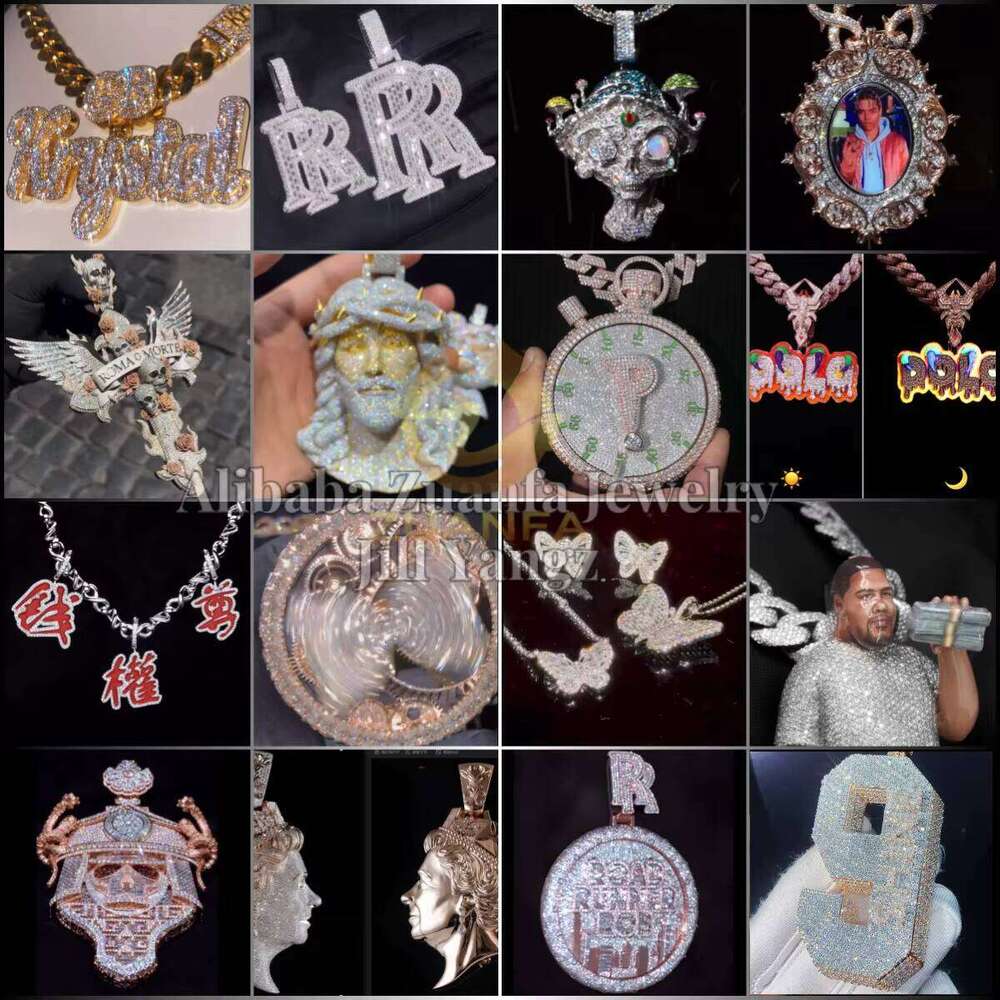 Custom Bail Pendants VVS Moissanite Iced Out Full Diamonds Letter Initial Name Jewelry Necklace Personal