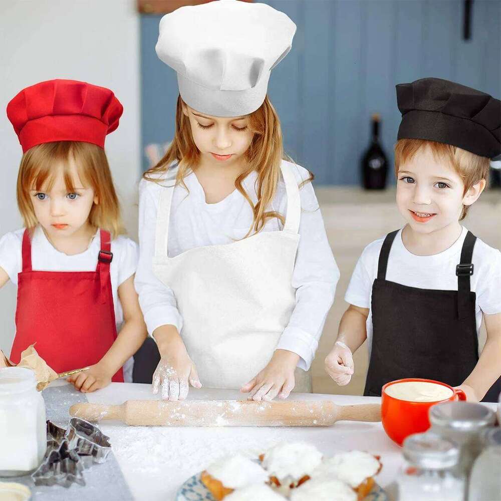 Children Chef Front Pocket Bib Boys Girls Kitchen Craft Kids Apron Painting Cooking Baby Pinafore+Hat Sets S260205