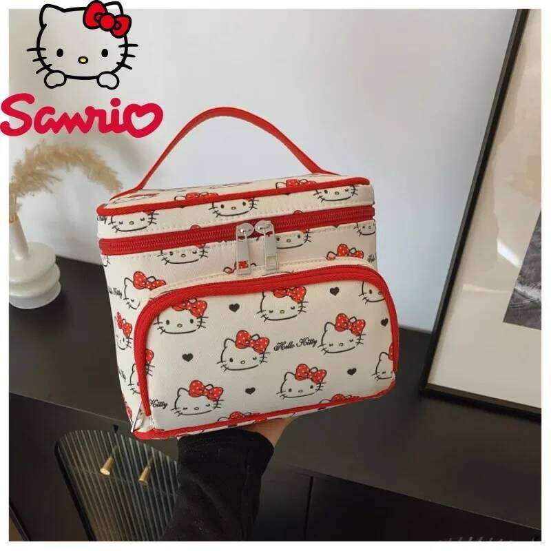 Hello Kitty New Portable Brand Original Women's Cosmetic Bag Cartoon Cute Large Capacity Y260206
