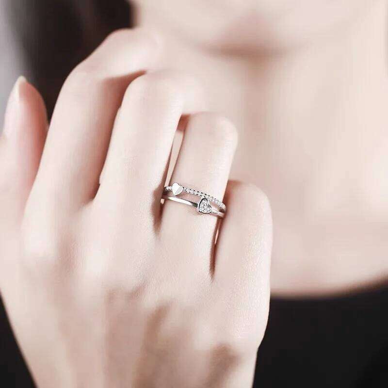 Customizable Double heart adjustable ring W260206