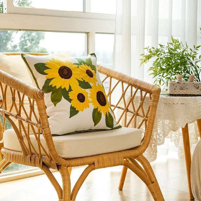 45x45CM Cotton Embroidery Cushion Covers Soft Decorative Sofa Cases Sunflower Pillow Cover For Living Room Hotel Decor Pillow Case