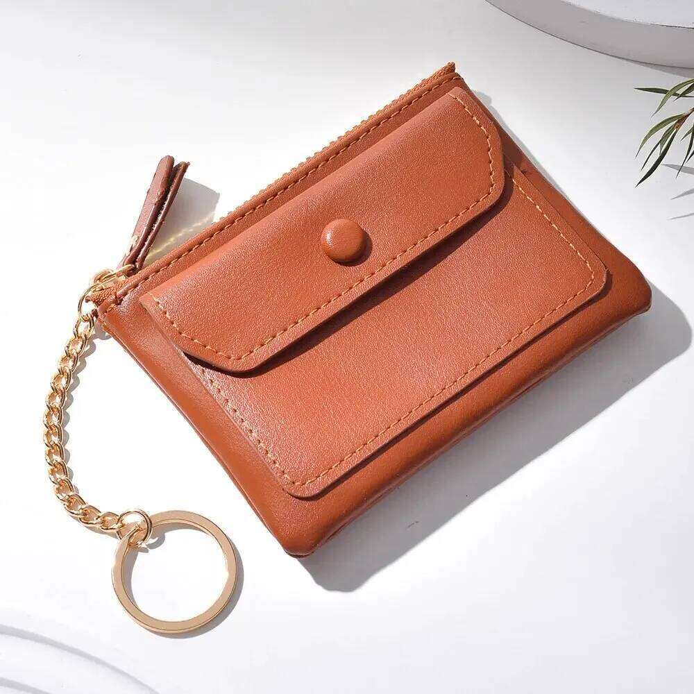1PC New Fashion Women's Pu Leather Mini Short Zipper Coin Credit Card Keychain Wallet Y260206