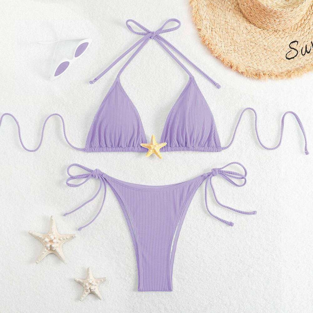 Yiiciovy New Women Push Up Swimwear 2 Piece Bikini Set Starfish Sexy Halter Bandage Beachwear Bathing Suits for Beach Pool Z260206