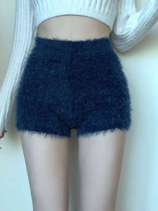 Sweet Foreign Style New Fashion Spring Women Plush cotton lounge Shorts Solid Color Knitted black warm trendy high waist WBJX XJ260206