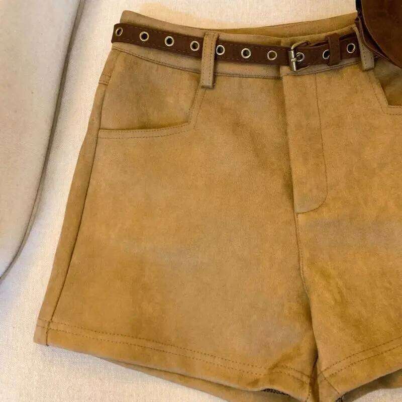 Deerskin Personalized Shorts for Women Autumn Style High-waisted Wide-leg with Hip-covering Pants Waist Bag XJ260206